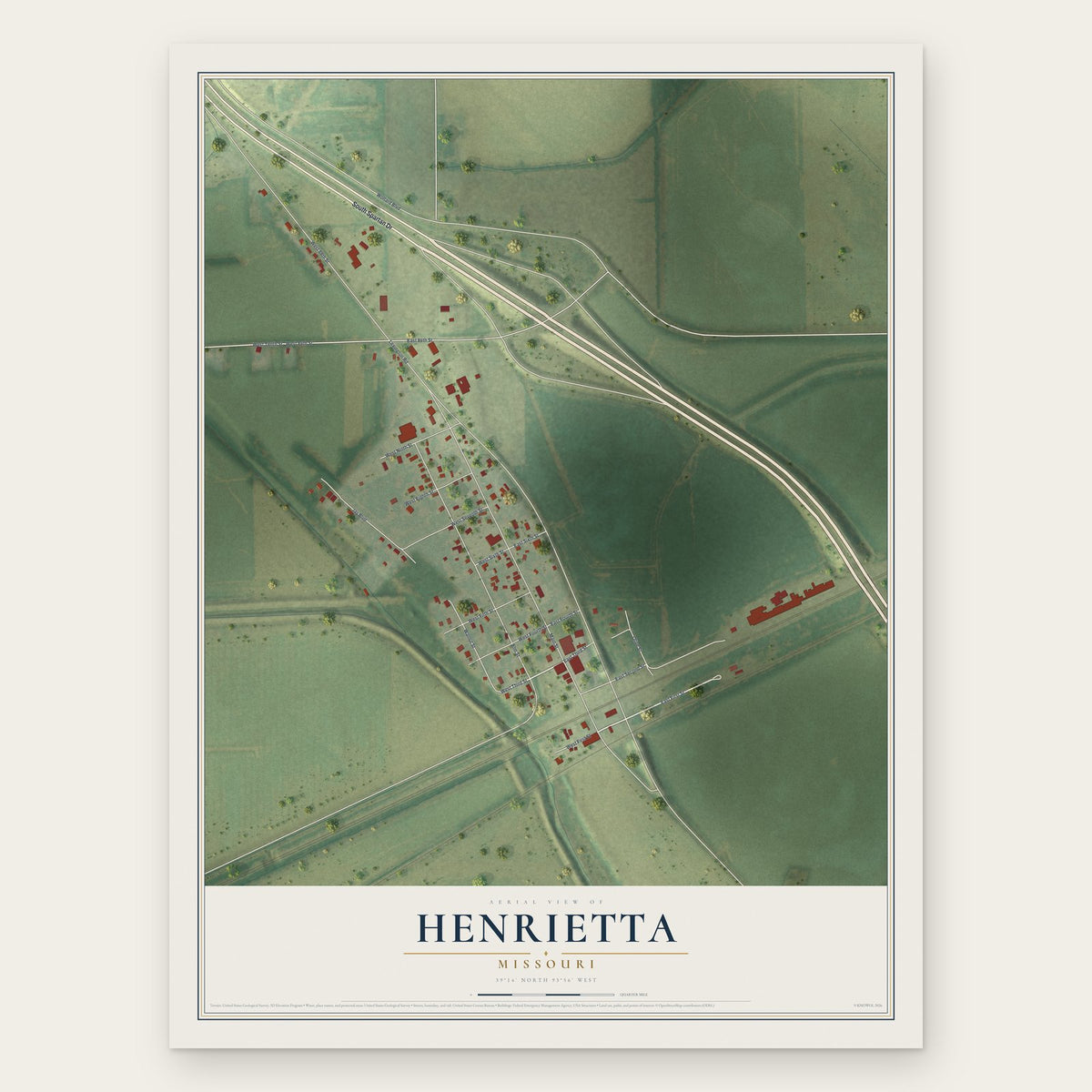Henrietta, Missouri map print, the full design