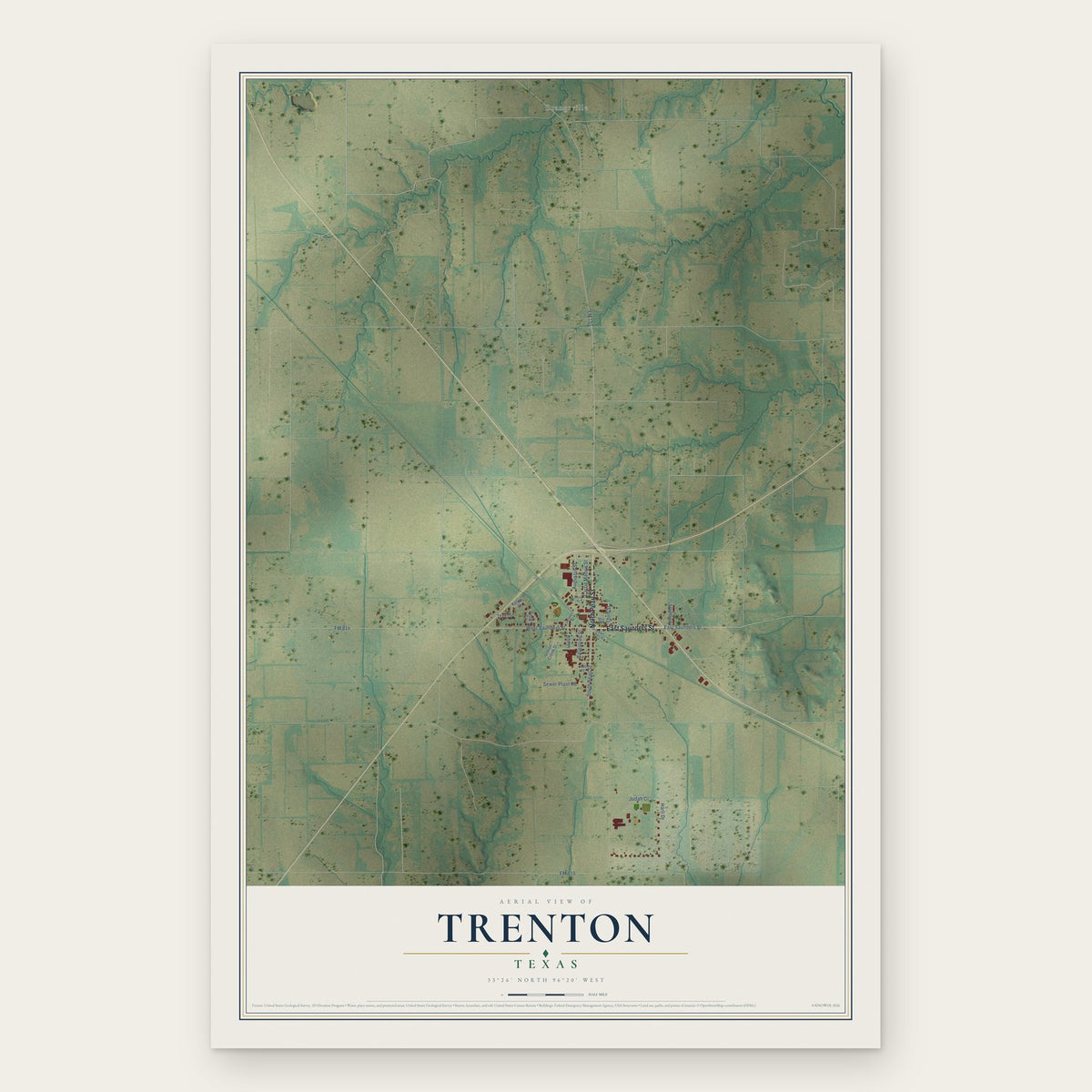 Trenton, Texas map print, the full design