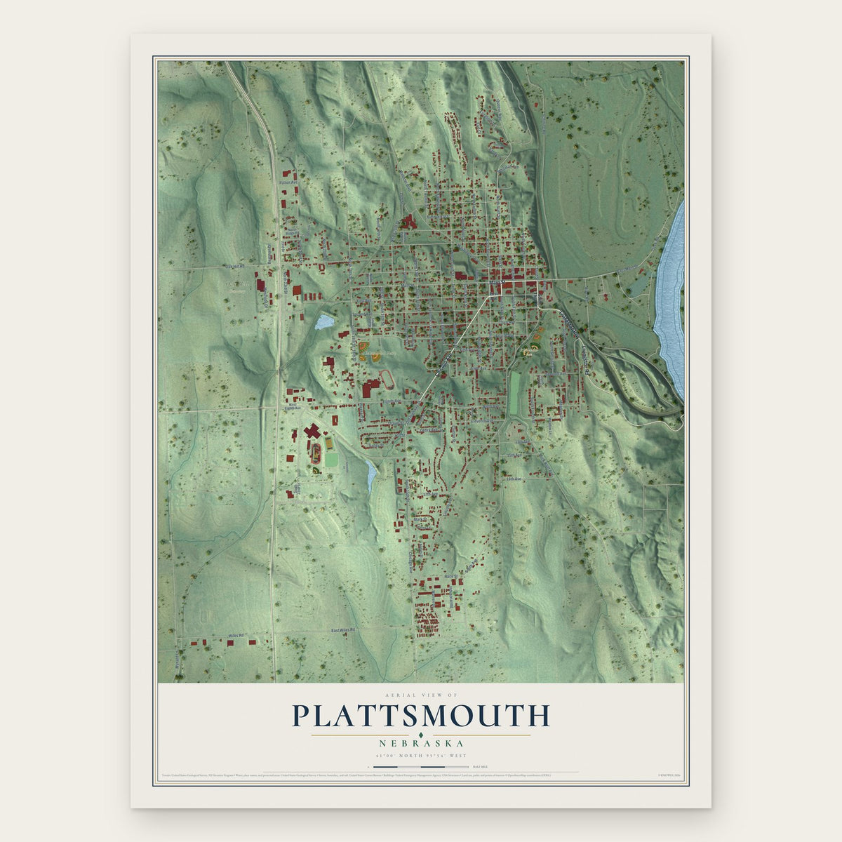 Plattsmouth, Nebraska map print, the full design