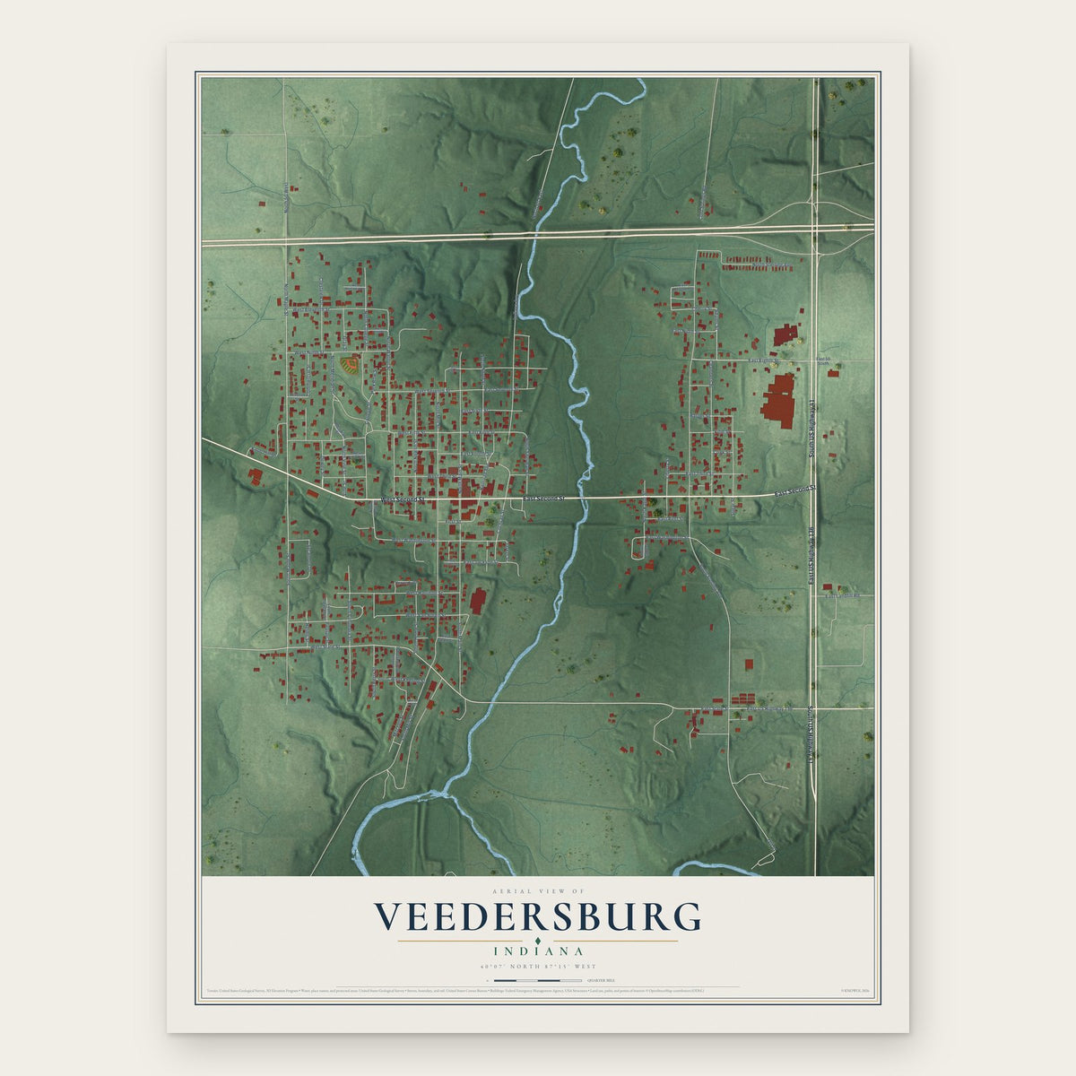 Veedersburg, Indiana map print, the full design