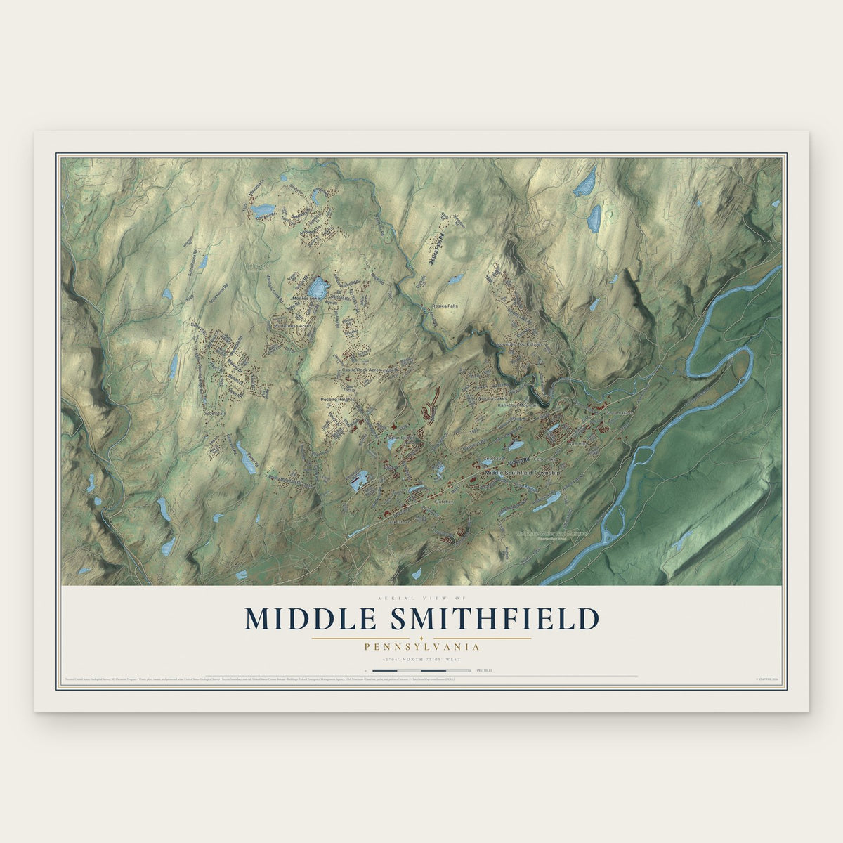 Middle Smithfield, Pennsylvania map print, the full design