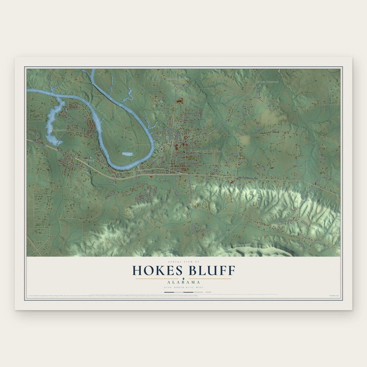 Hokes Bluff, Alabama map print, the full design