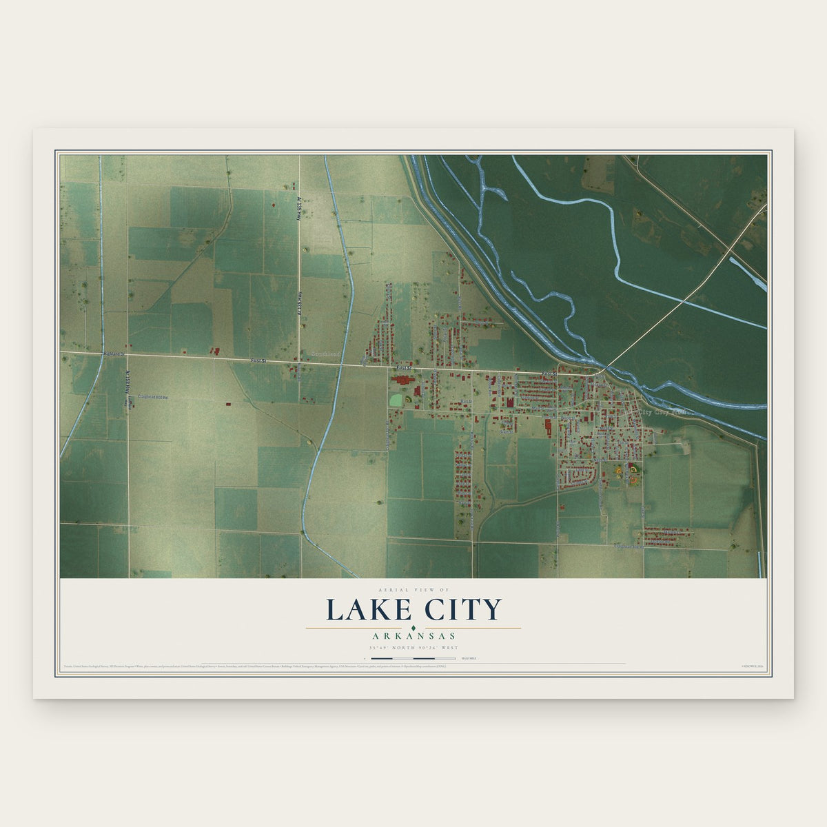 Lake City, Arkansas map print, the full design
