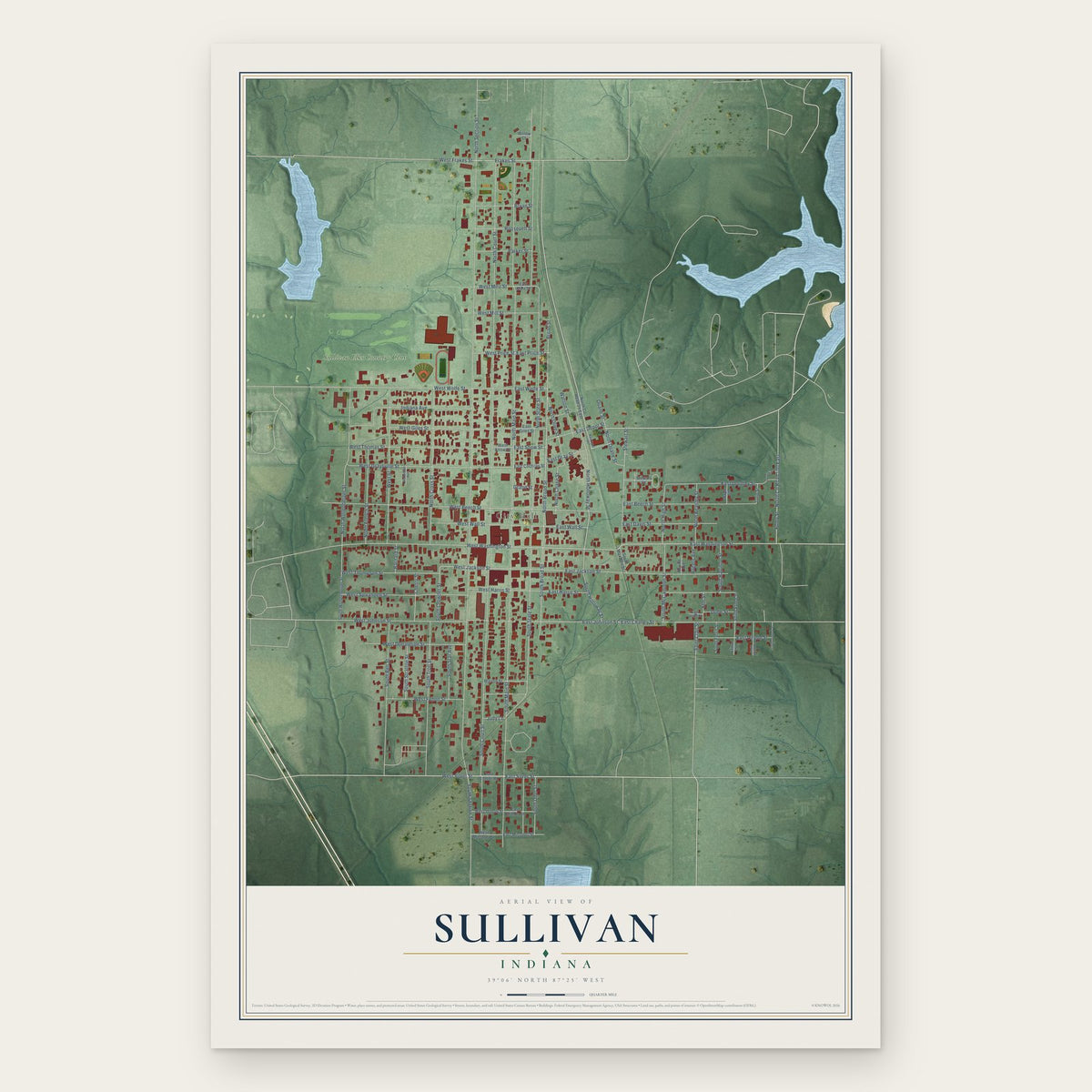 Sullivan, Indiana map print, the full design