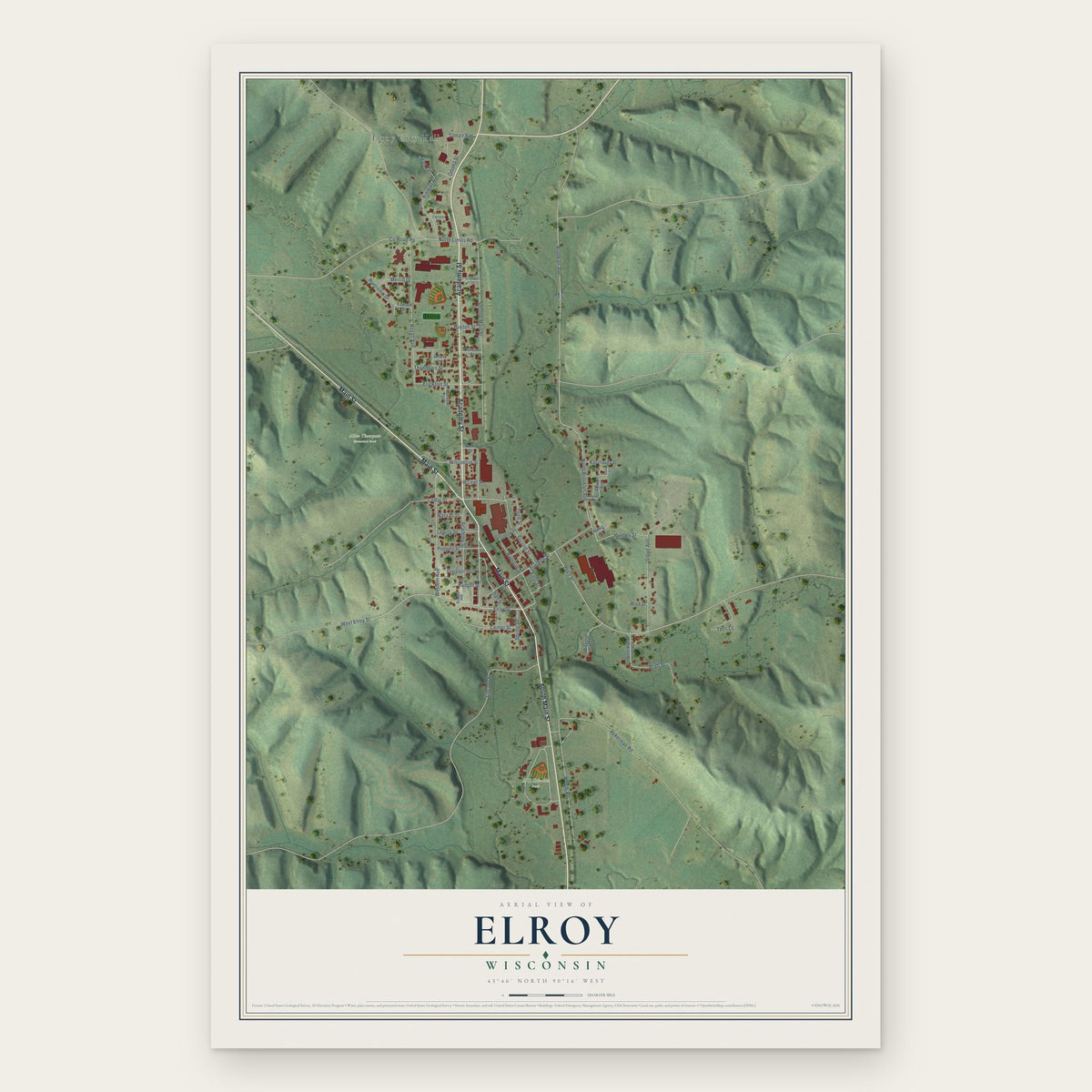 Elroy, Wisconsin map print, the full design