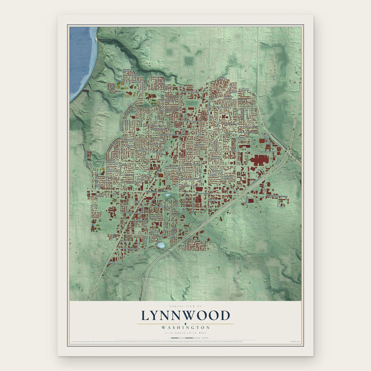 Lynnwood, Washington map print, the full design