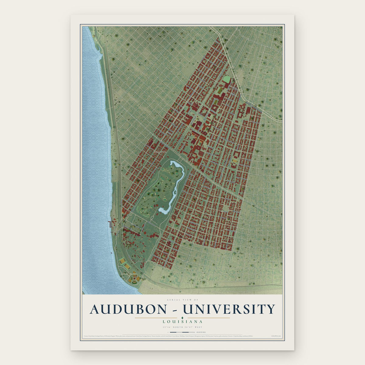 Audubon - University, Louisiana map print, the full design