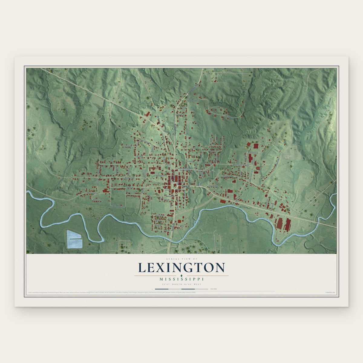 Lexington, Mississippi map print, the full design