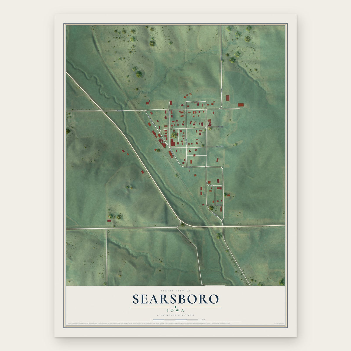 Searsboro, Iowa map print, the full design