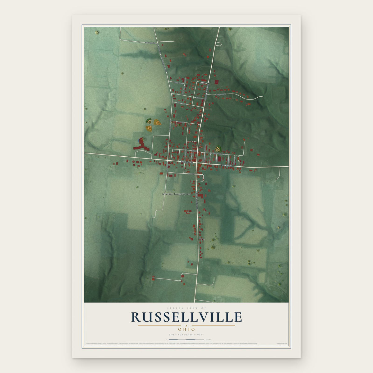 Russellville, Ohio map print, the full design