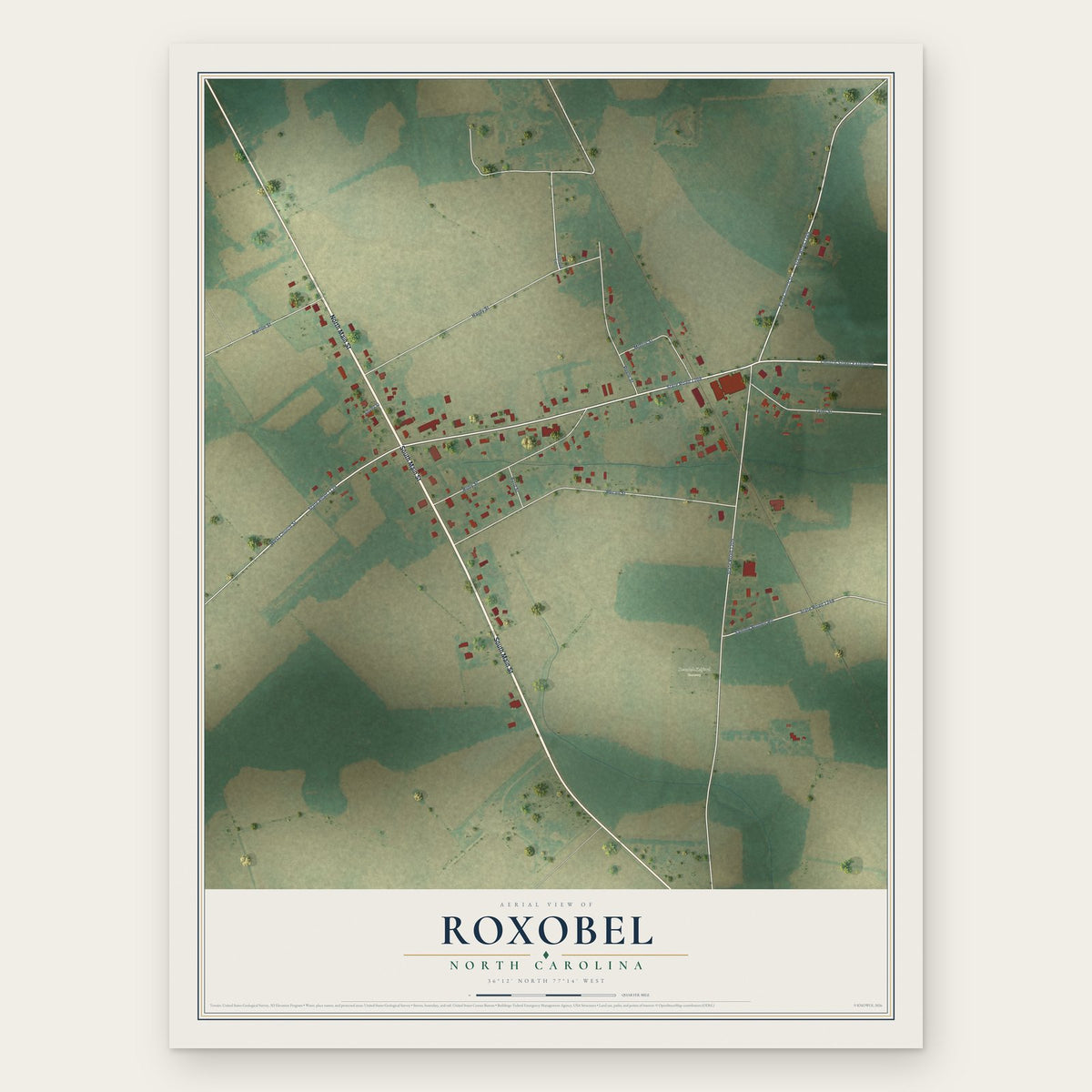 Roxobel, North Carolina map print, the full design