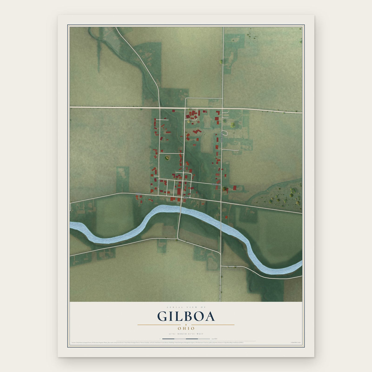 Gilboa, Ohio map print, the full design