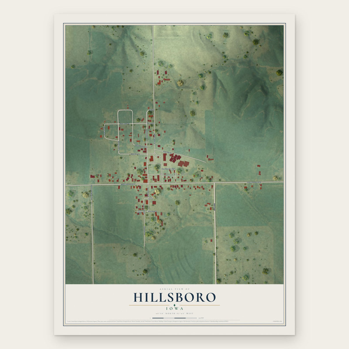 Hillsboro, Iowa map print, the full design