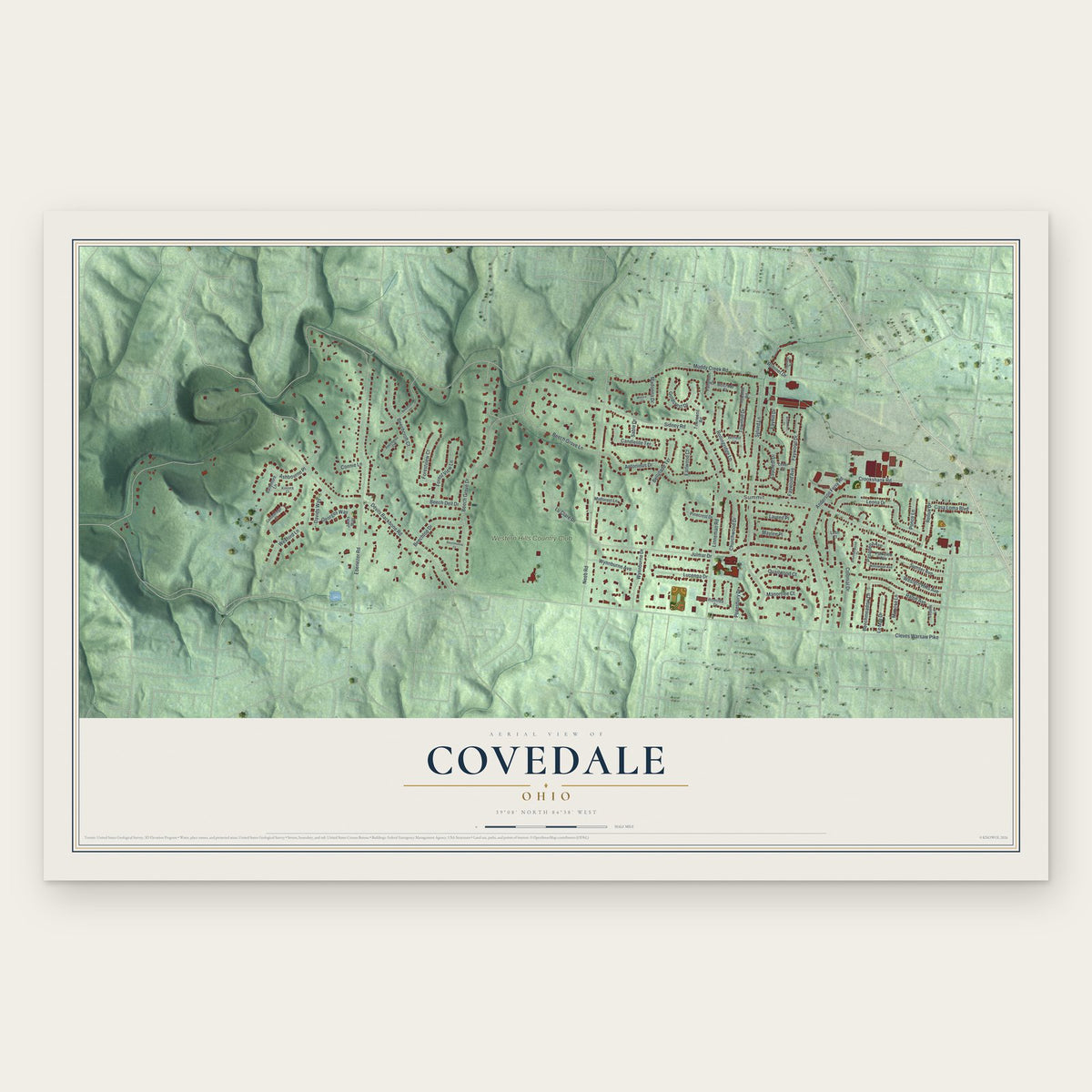Covedale, Ohio map print, the full design