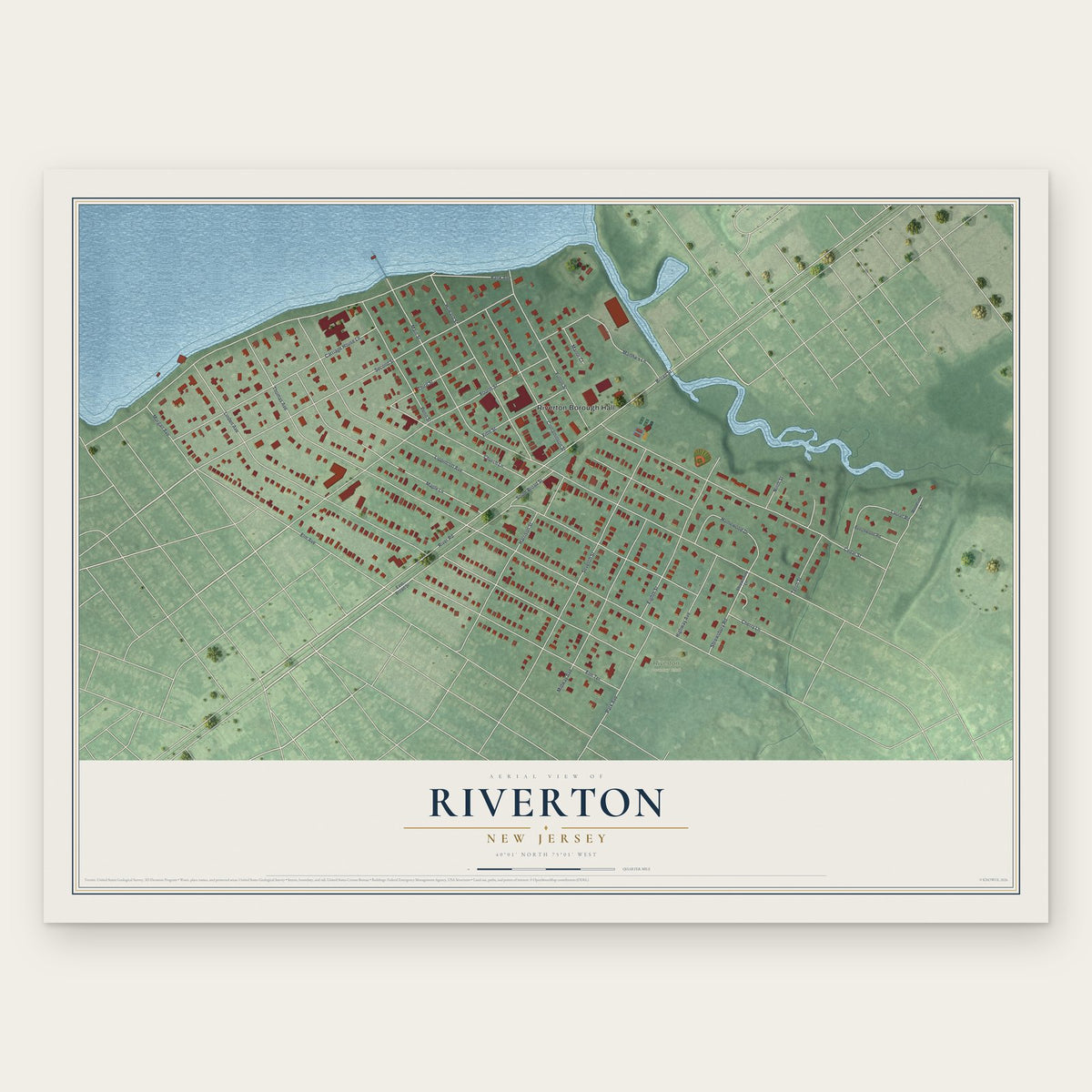 Riverton, New Jersey map print, the full design