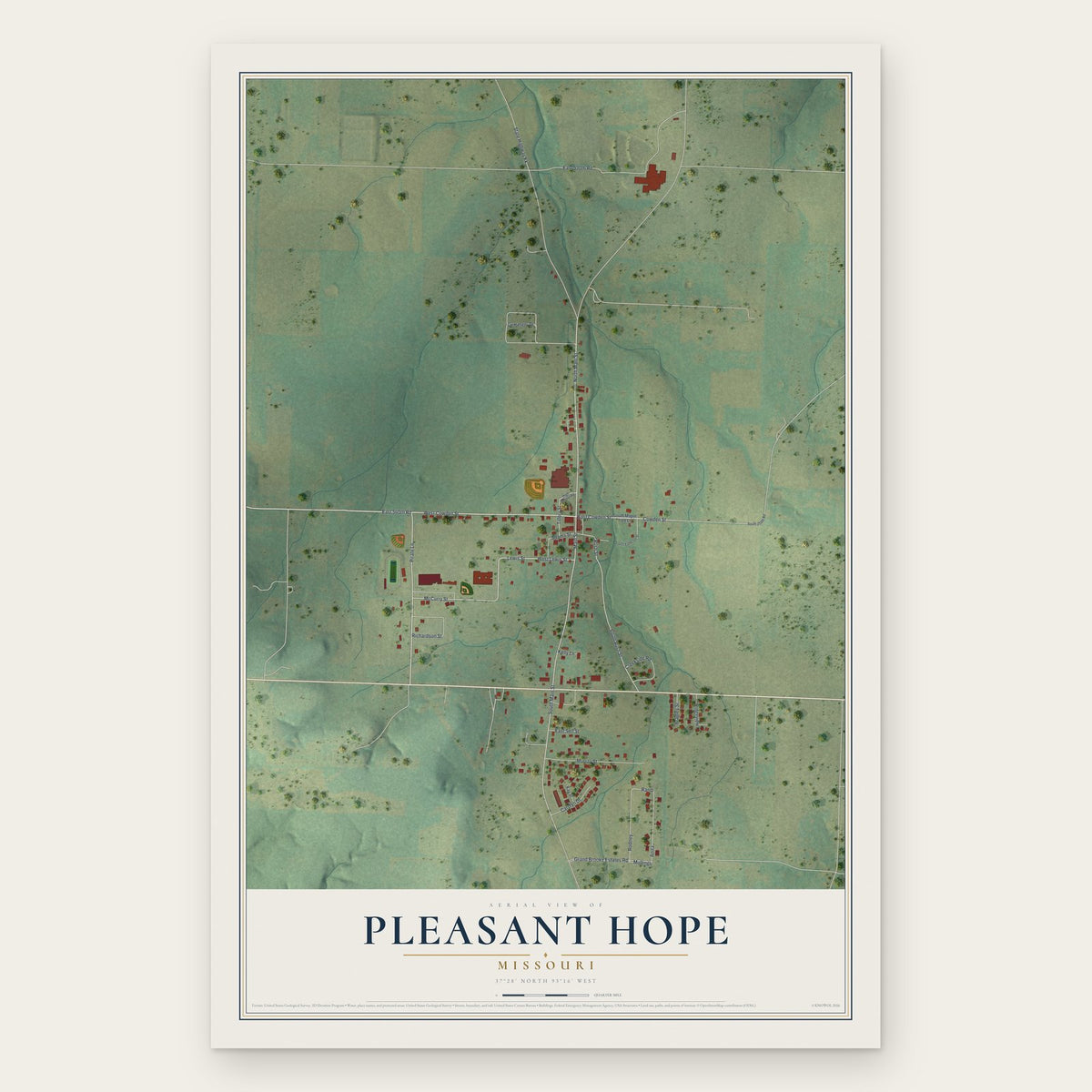 Pleasant Hope, Missouri map print, the full design