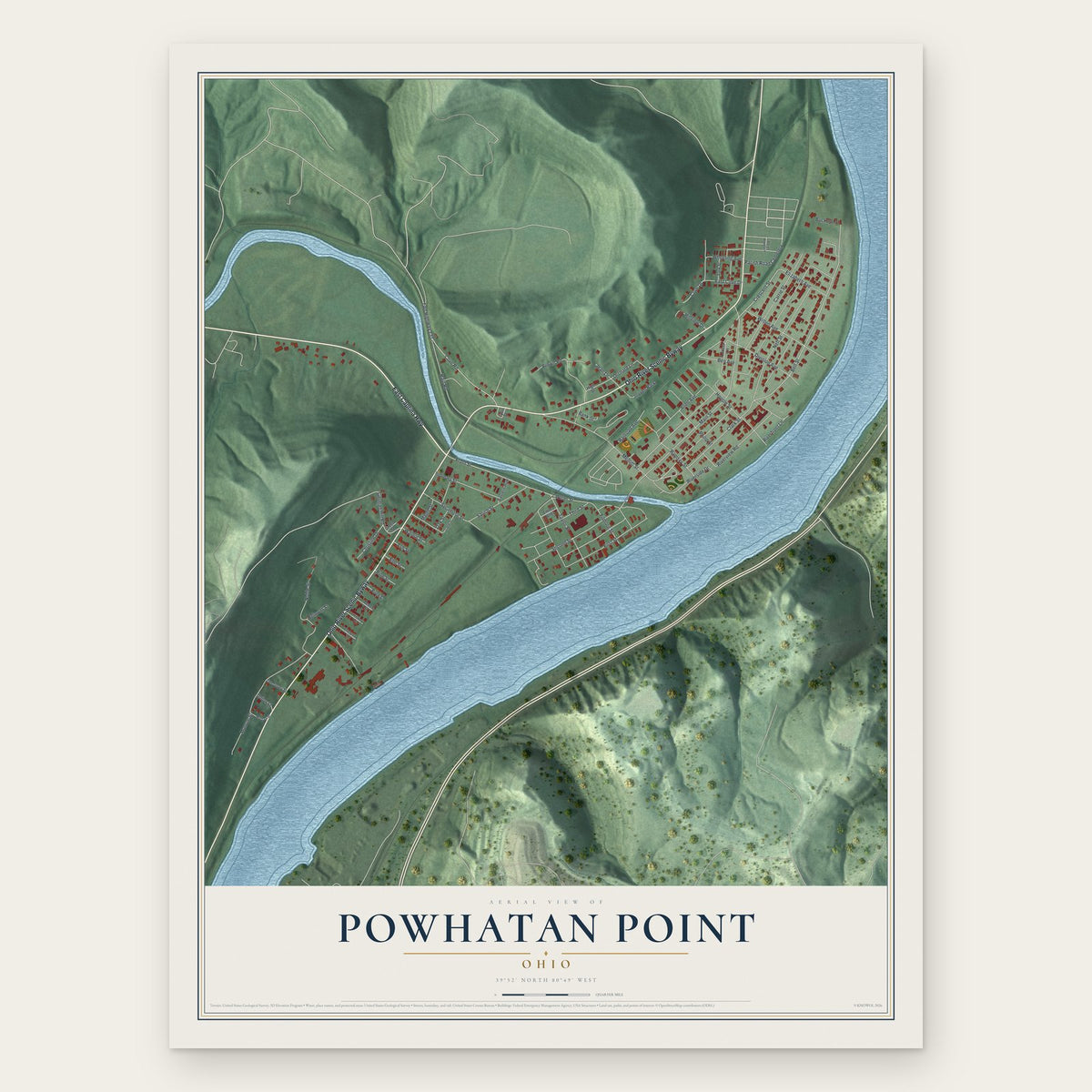 Powhatan Point, Ohio map print, the full design