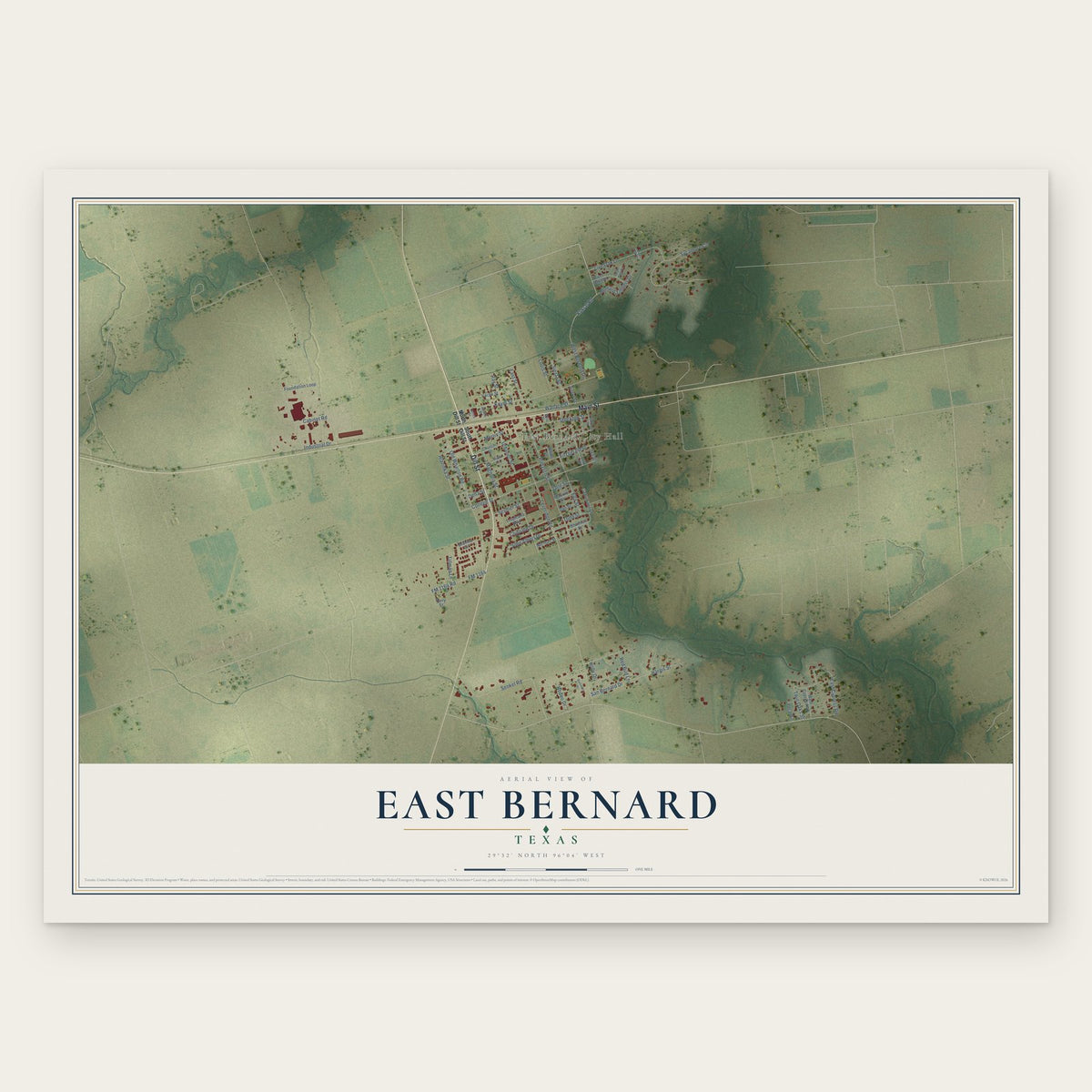 East Bernard, Texas map print, the full design