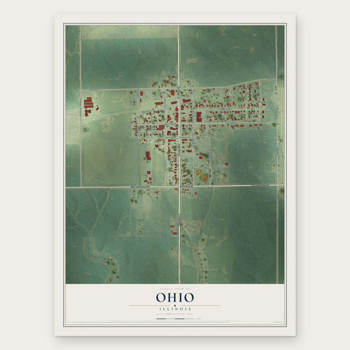 Ohio, Illinois map print, the full design