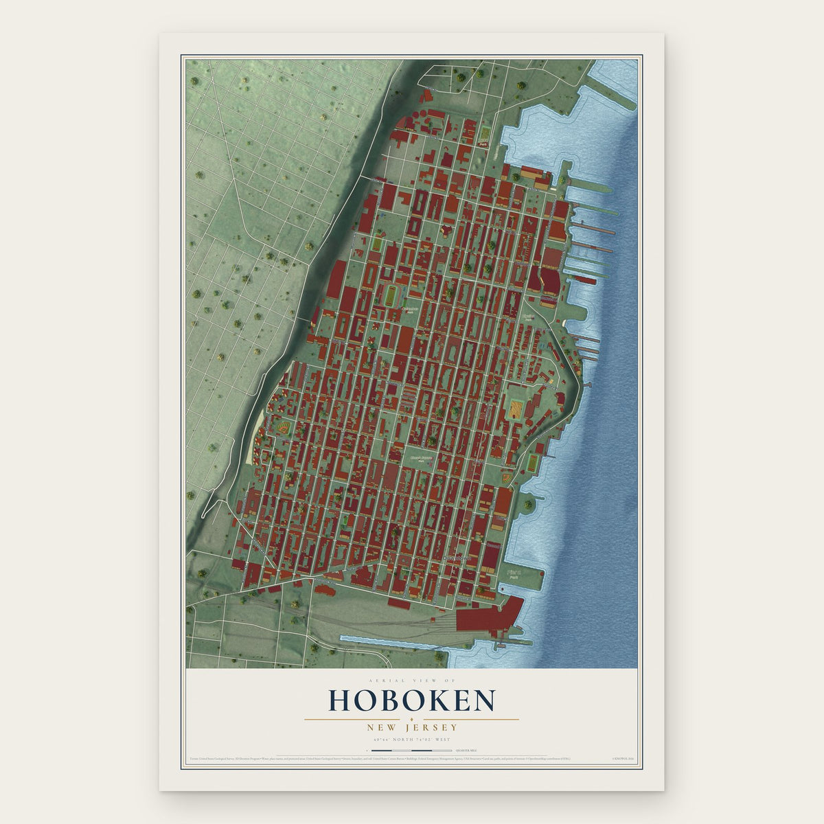 Hoboken, New Jersey map print, the full design
