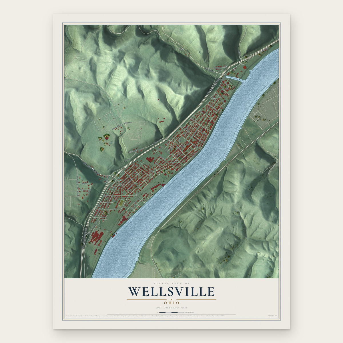 Wellsville, Ohio map print, the full design
