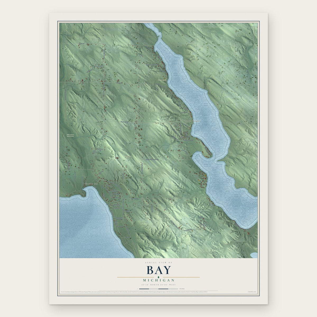 Bay, Michigan map print, the full design