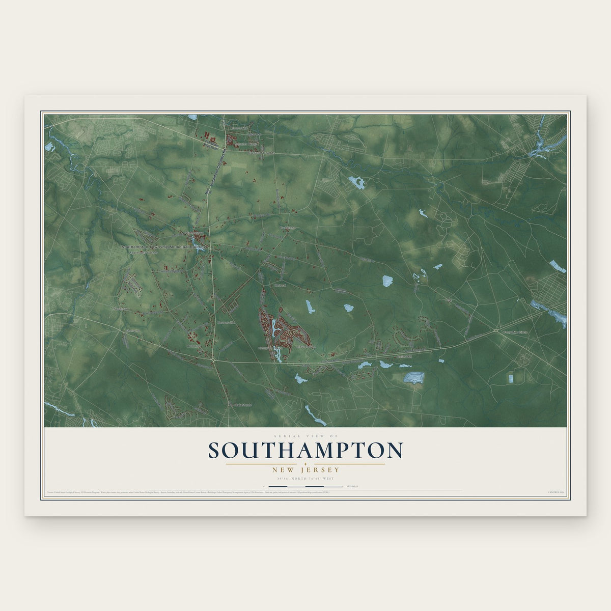 Southampton, New Jersey map print, the full design