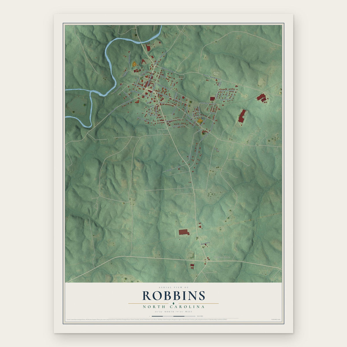 Robbins, North Carolina map print, the full design