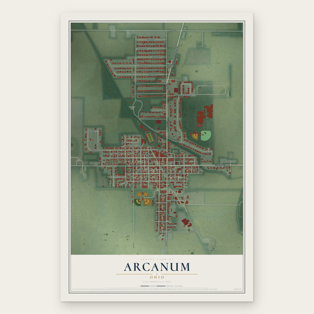 Arcanum, Ohio map print, the full design