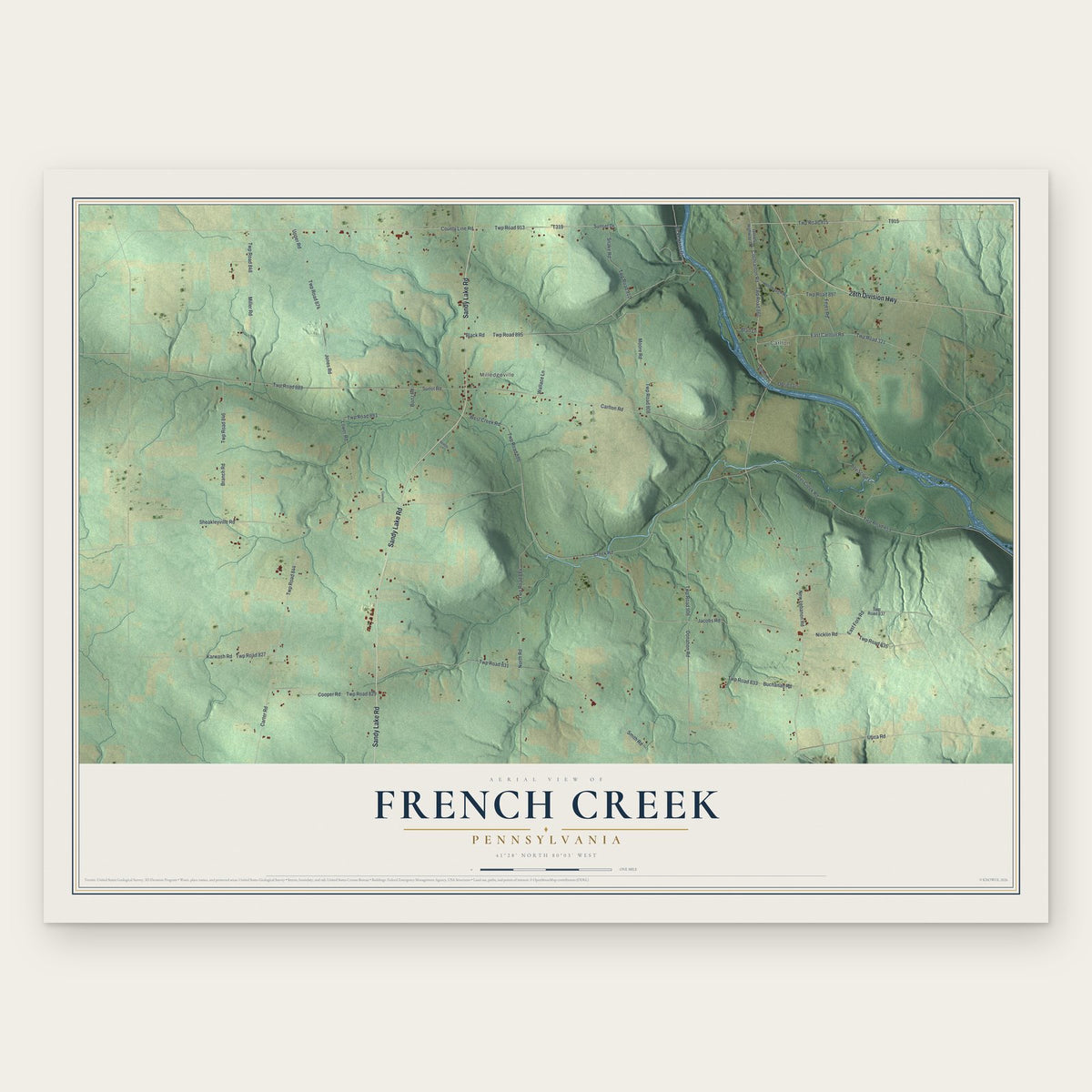 French Creek, Pennsylvania map print, the full design