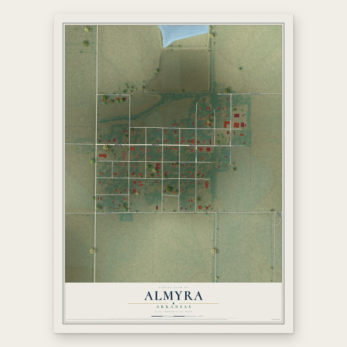Almyra, Arkansas map print, the full design