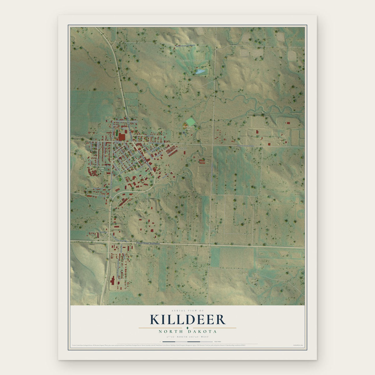 Killdeer, North Dakota map print, the full design
