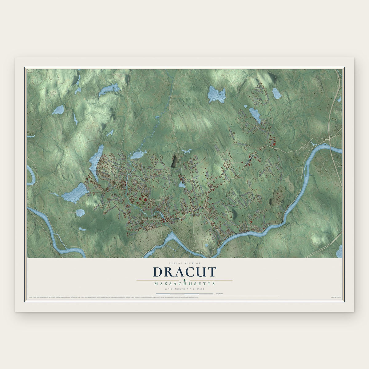 Dracut, Massachusetts map print, the full design