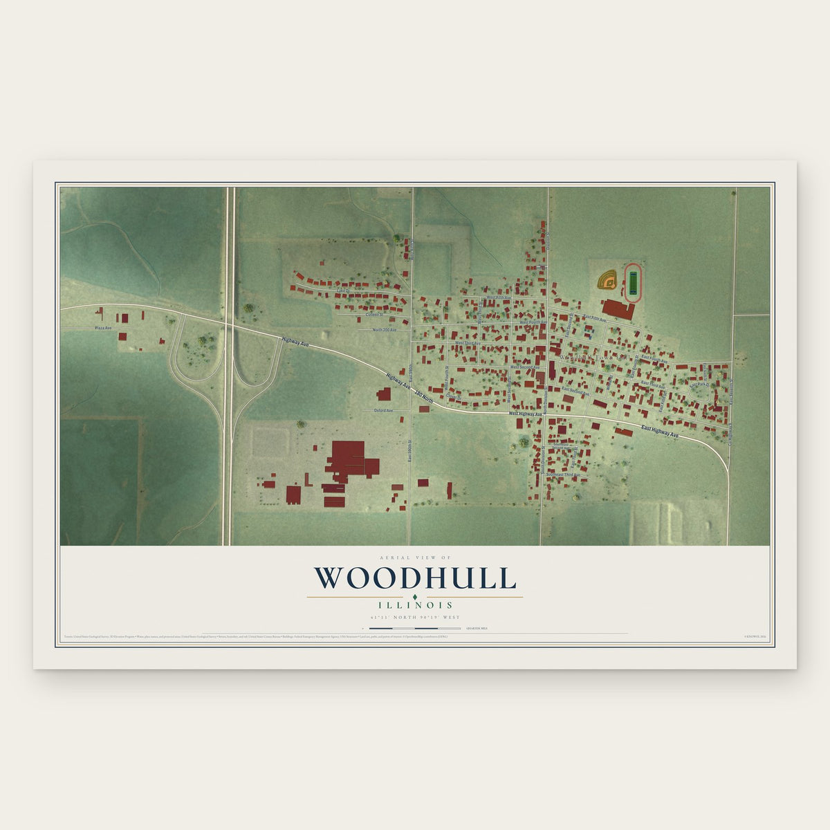 Woodhull, Illinois map print, the full design