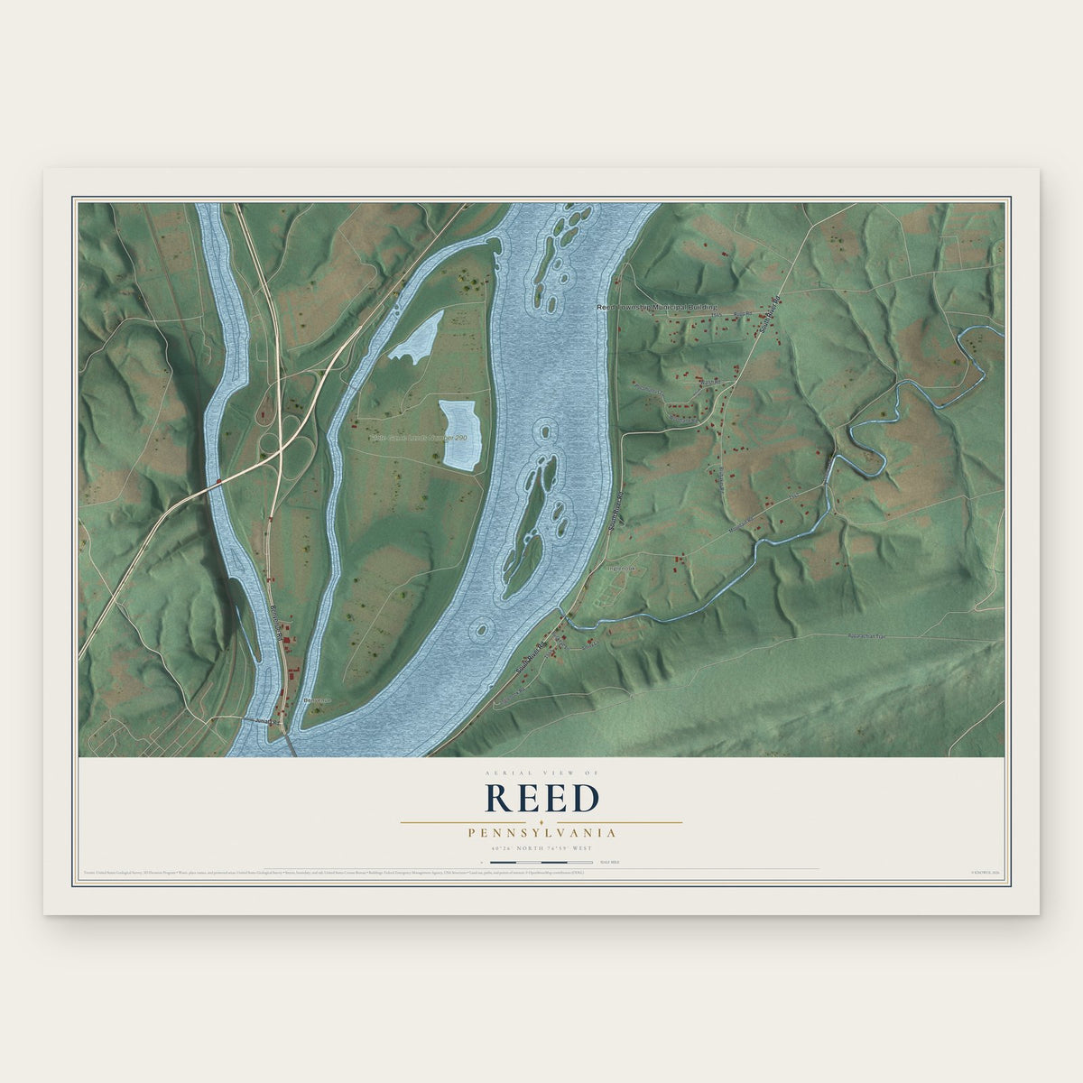 Reed, Pennsylvania map print, the full design