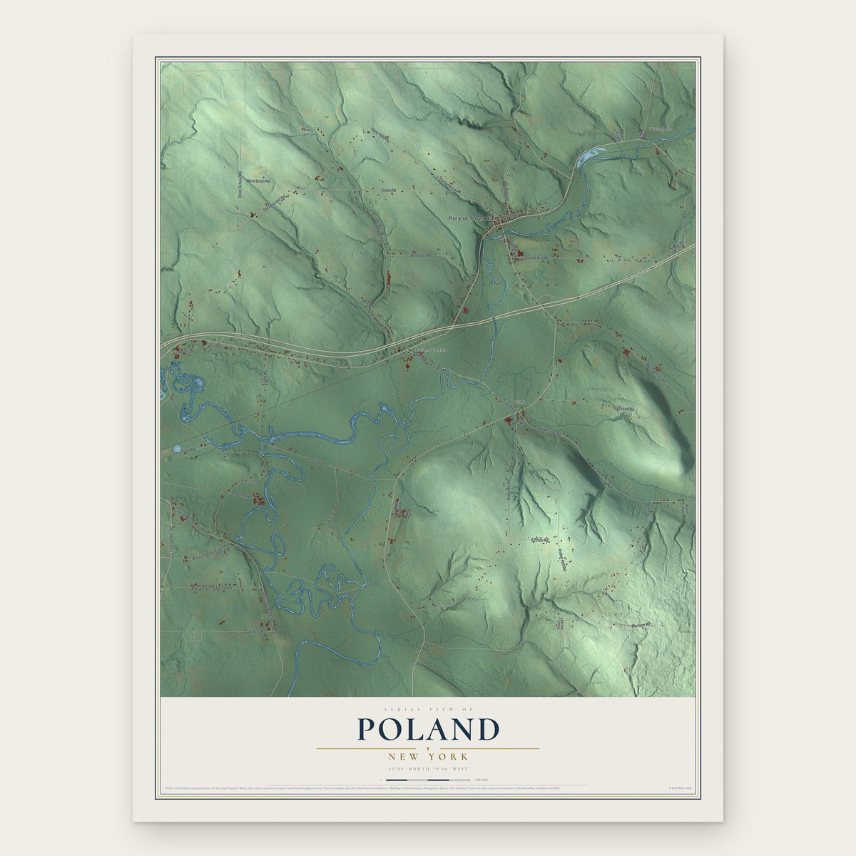 Poland, New York map print, the full design