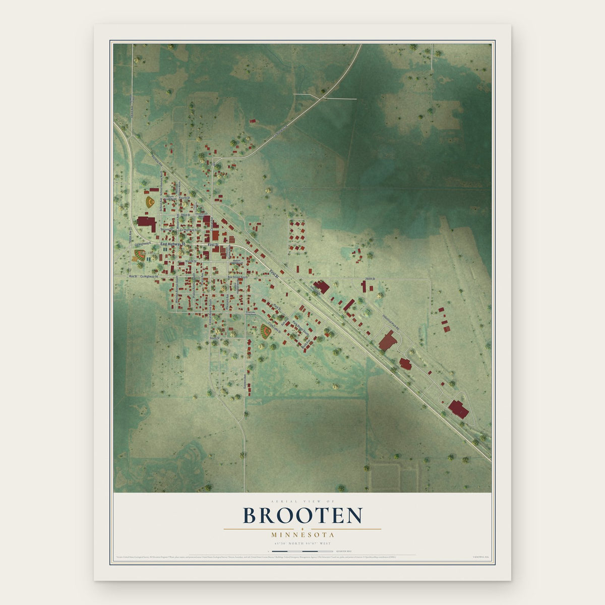 Brooten, Minnesota map print, the full design