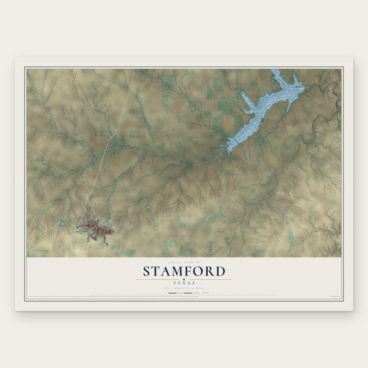 Stamford, Texas map print, the full design