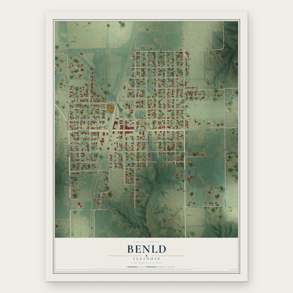 Benld, Illinois map print, the full design
