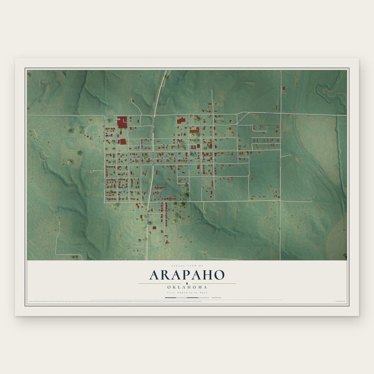 Arapaho, Oklahoma map print, the full design
