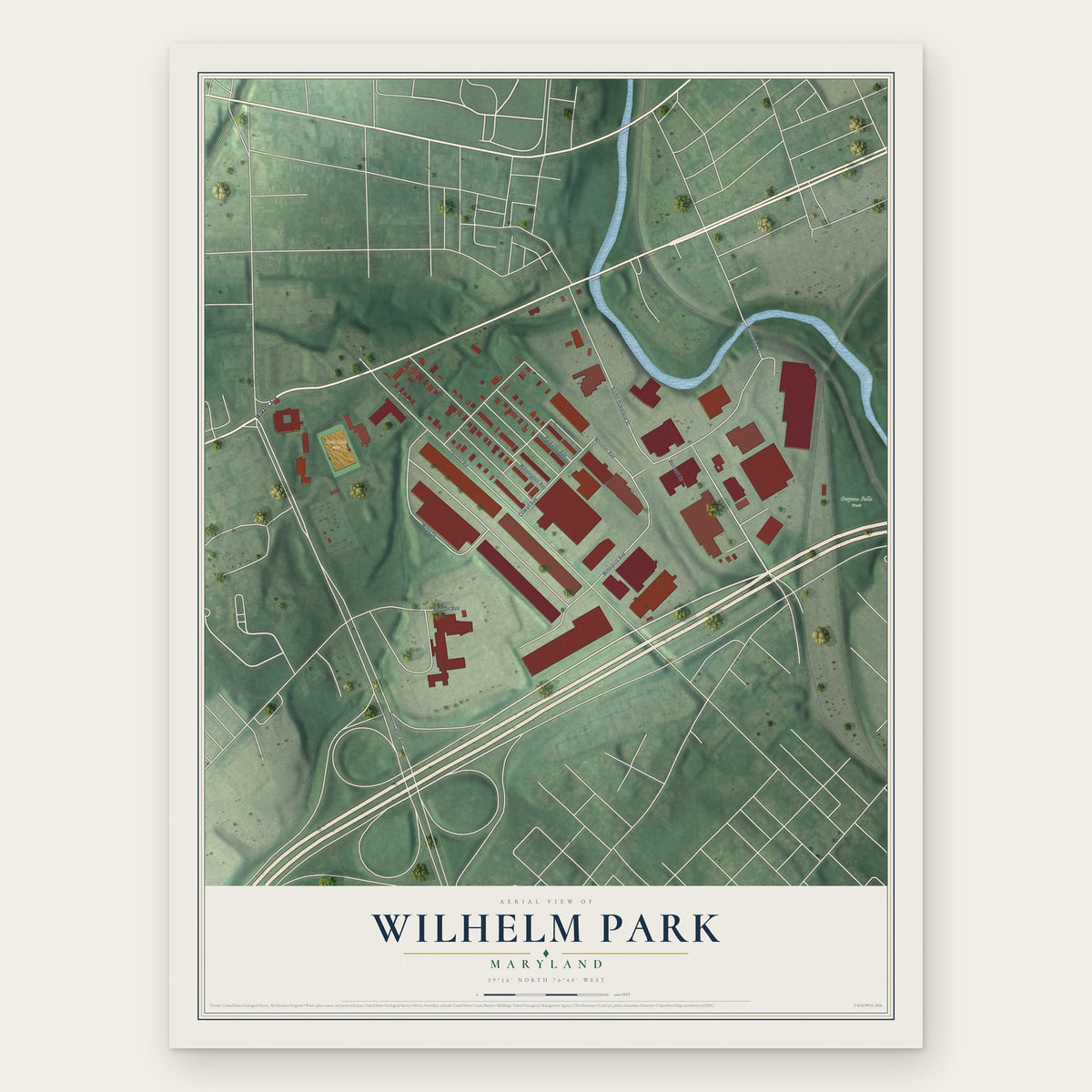 Wilhelm Park, Maryland map print, the full design