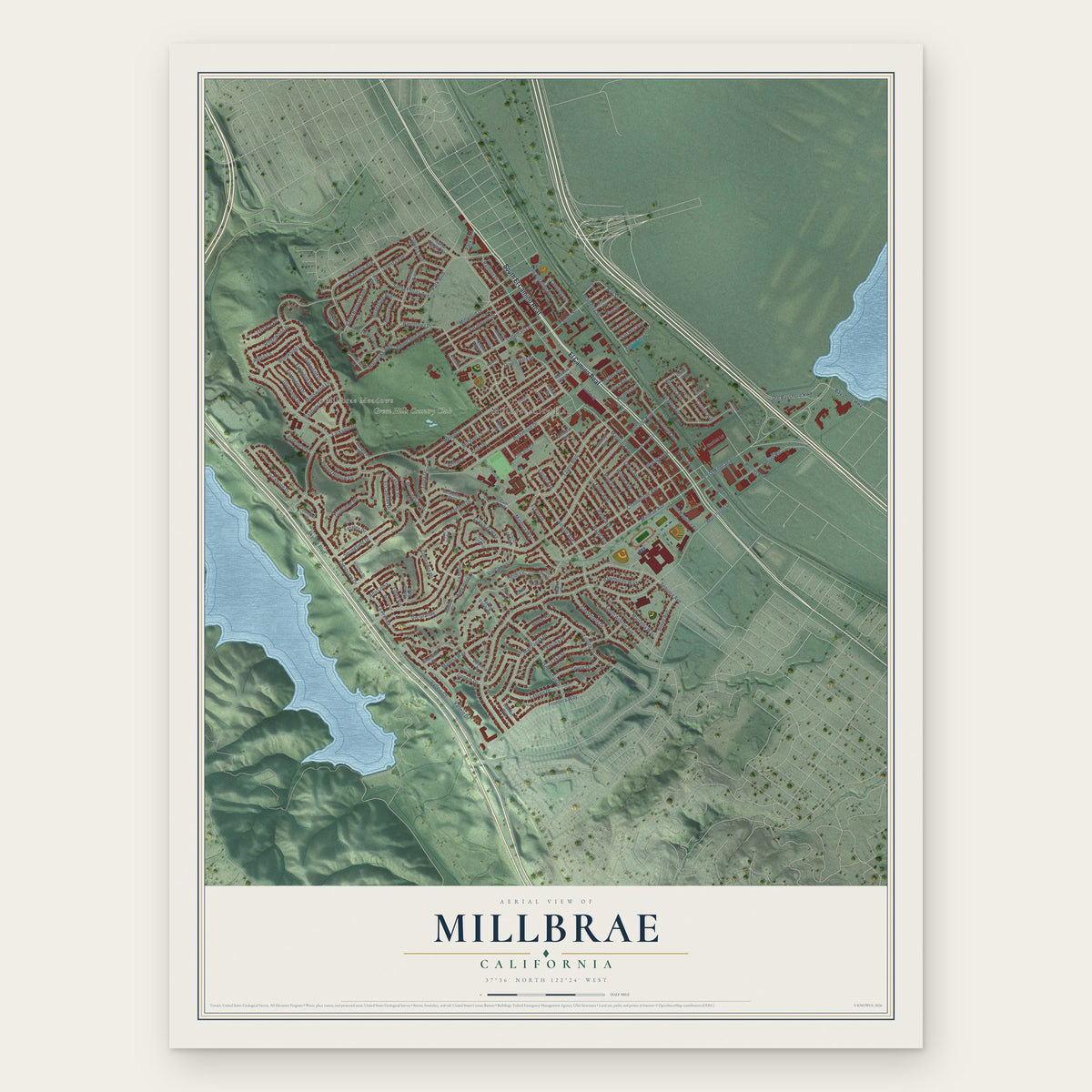Millbrae, California map print, the full design
