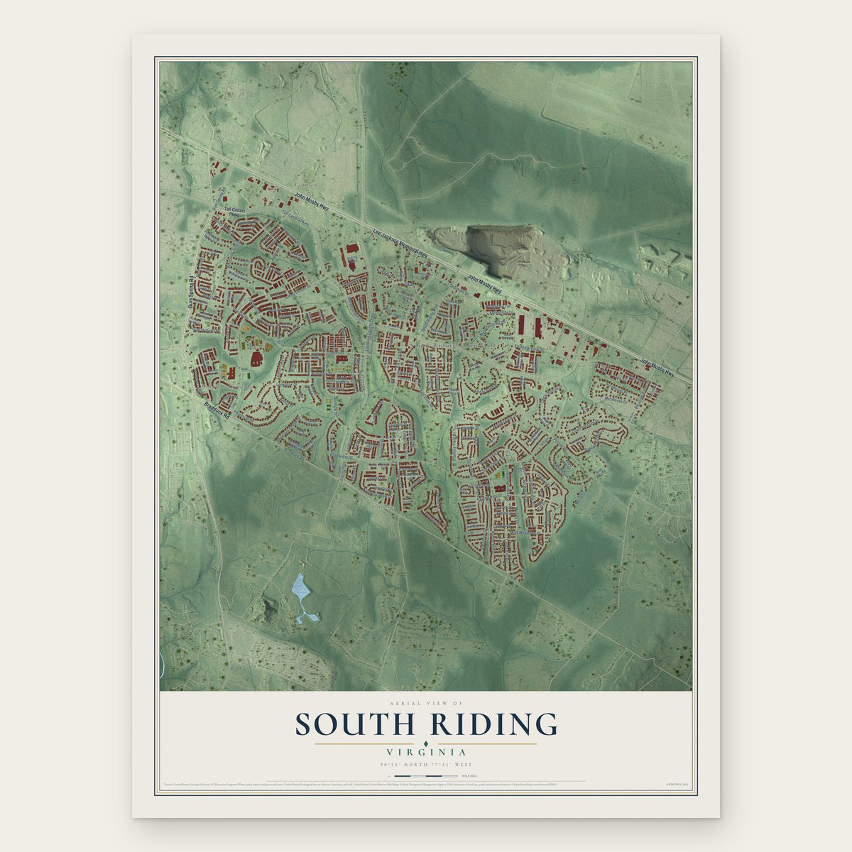 South Riding, Virginia map print, the full design