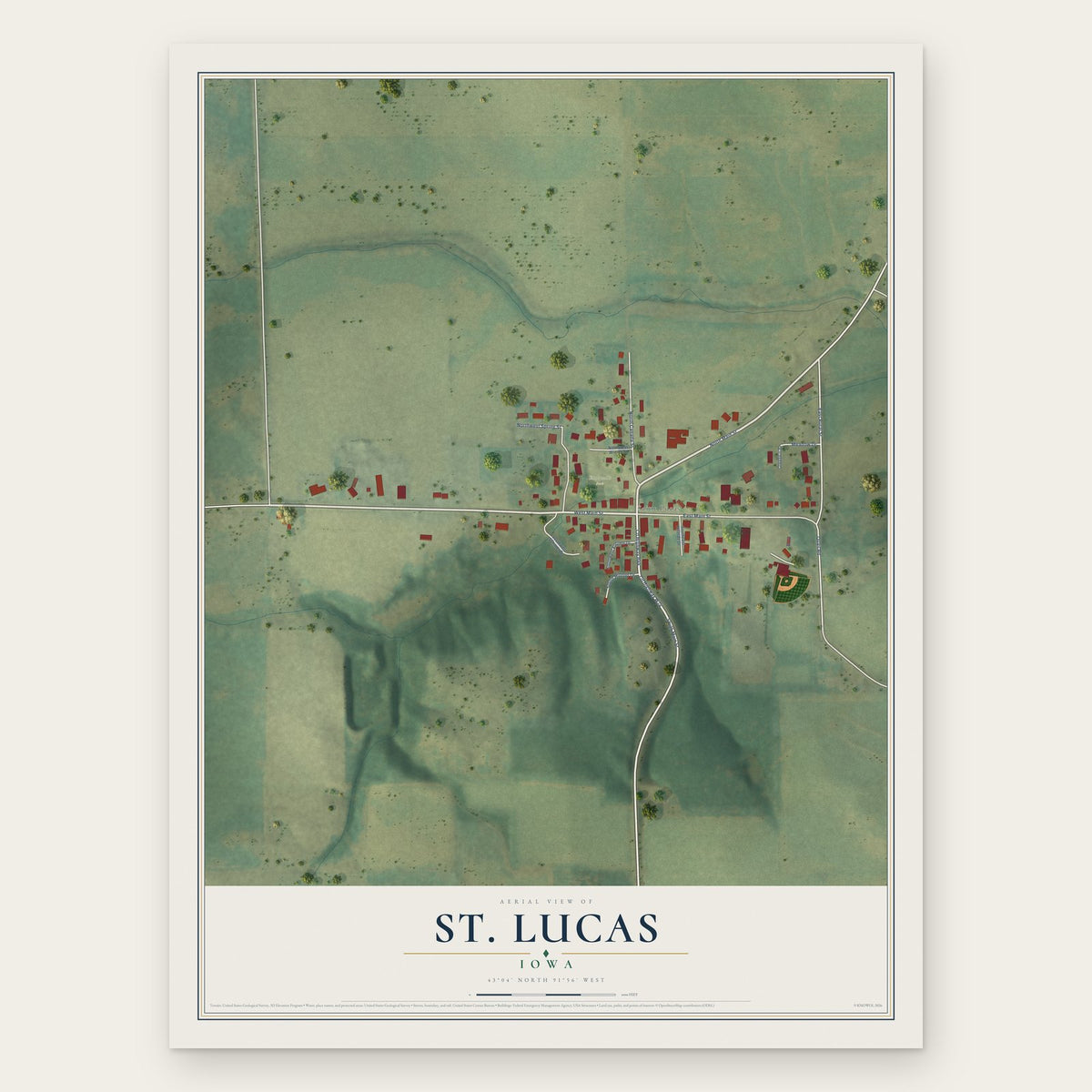 St. Lucas, Iowa map print, the full design