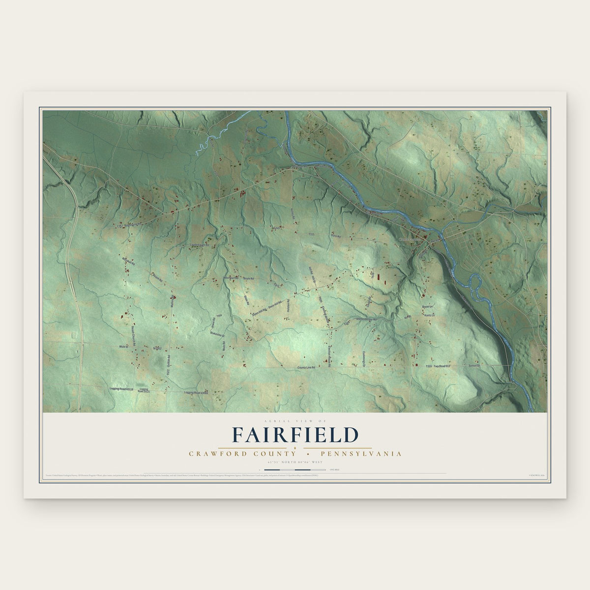 Fairfield, Crawford County, Pennsylvania map print, the full design