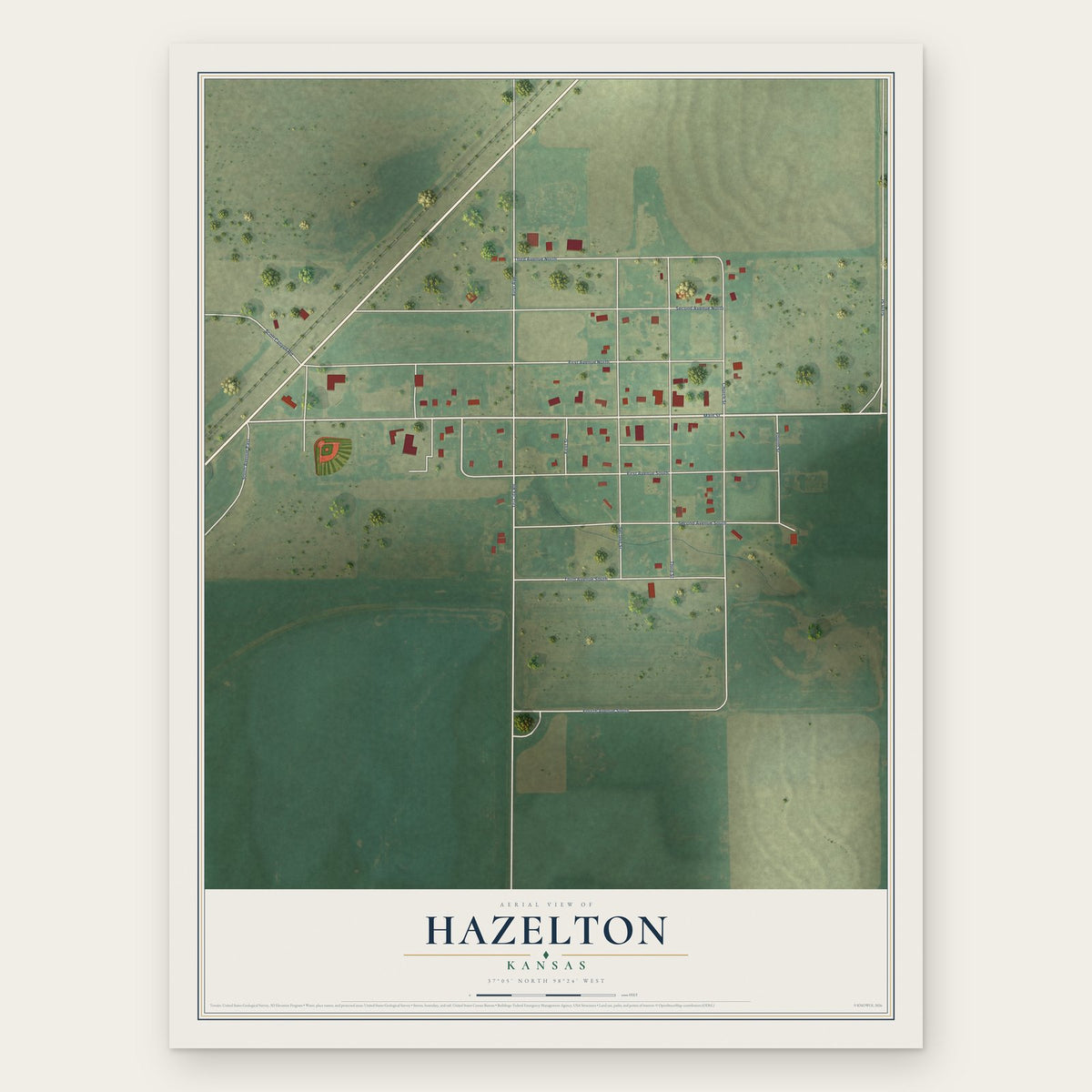 Hazelton, Kansas map print, the full design