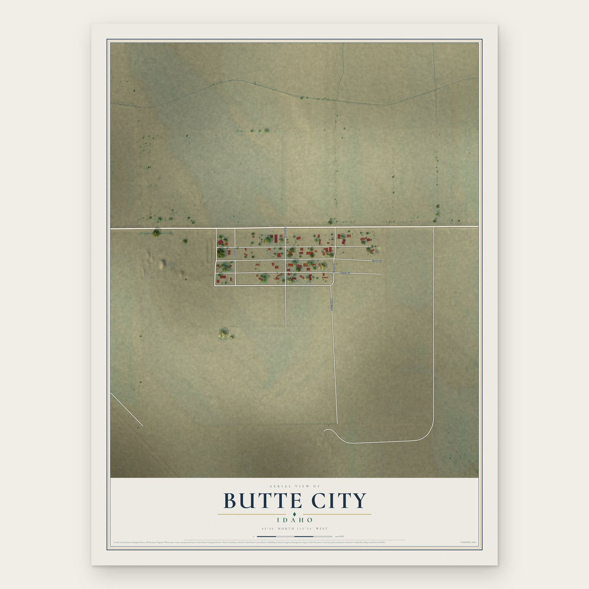 Butte City, Idaho map print, the full design