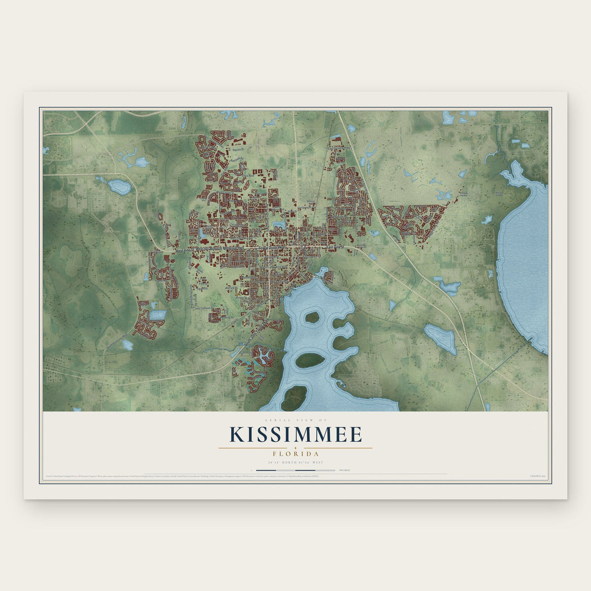 Kissimmee, Florida map print, the full design
