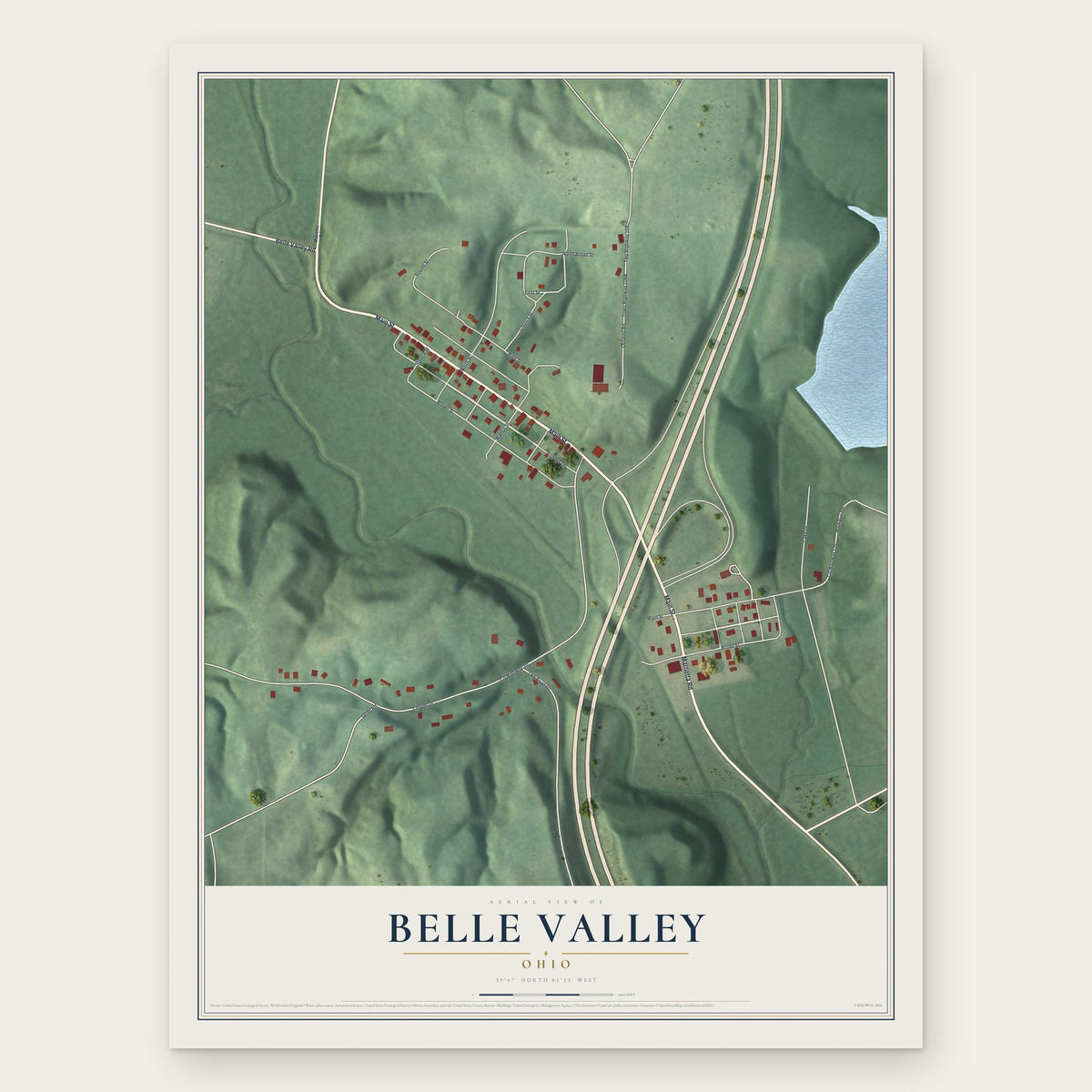 Belle Valley, Ohio map print, the full design