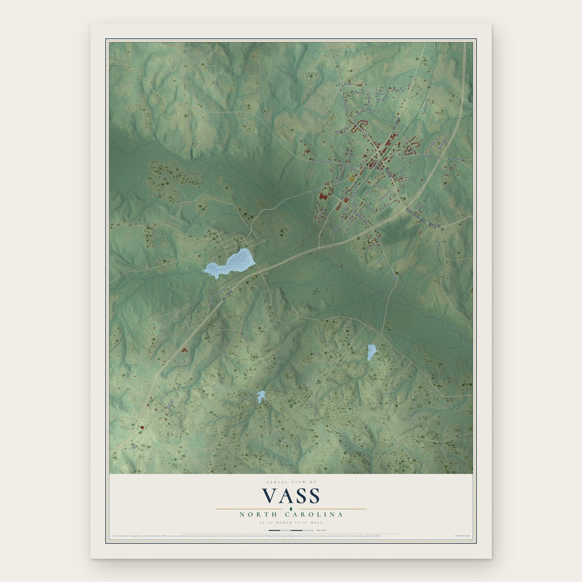Vass, North Carolina map print, the full design
